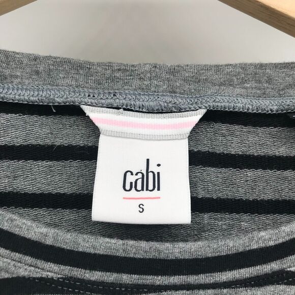 Cabi 3809 Womens Pivot Striped Tee Small Jersey Knit Black Gray Long Sleeve Crew - Picture 3 of 8